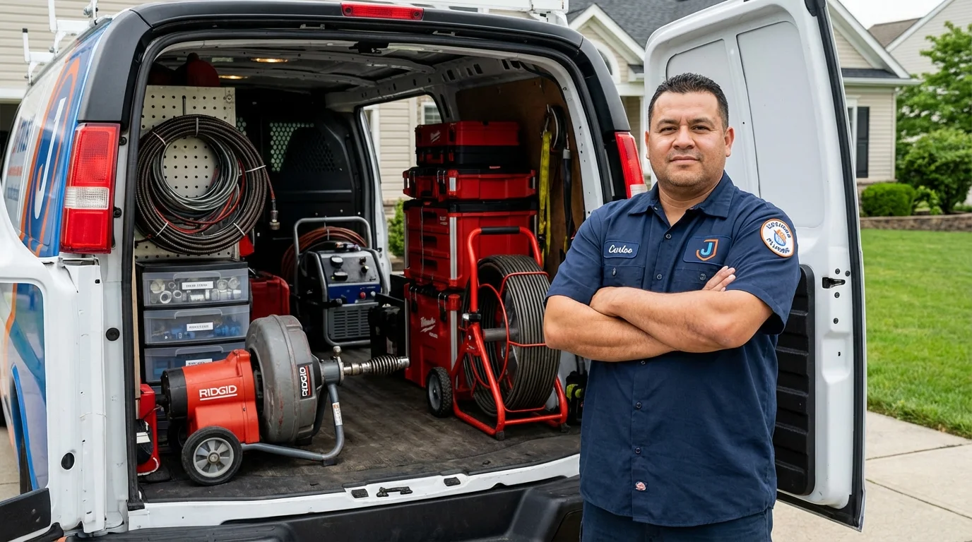 Professional drain cleaning equipment and Johns Plumbing LLC plumber in Holiday