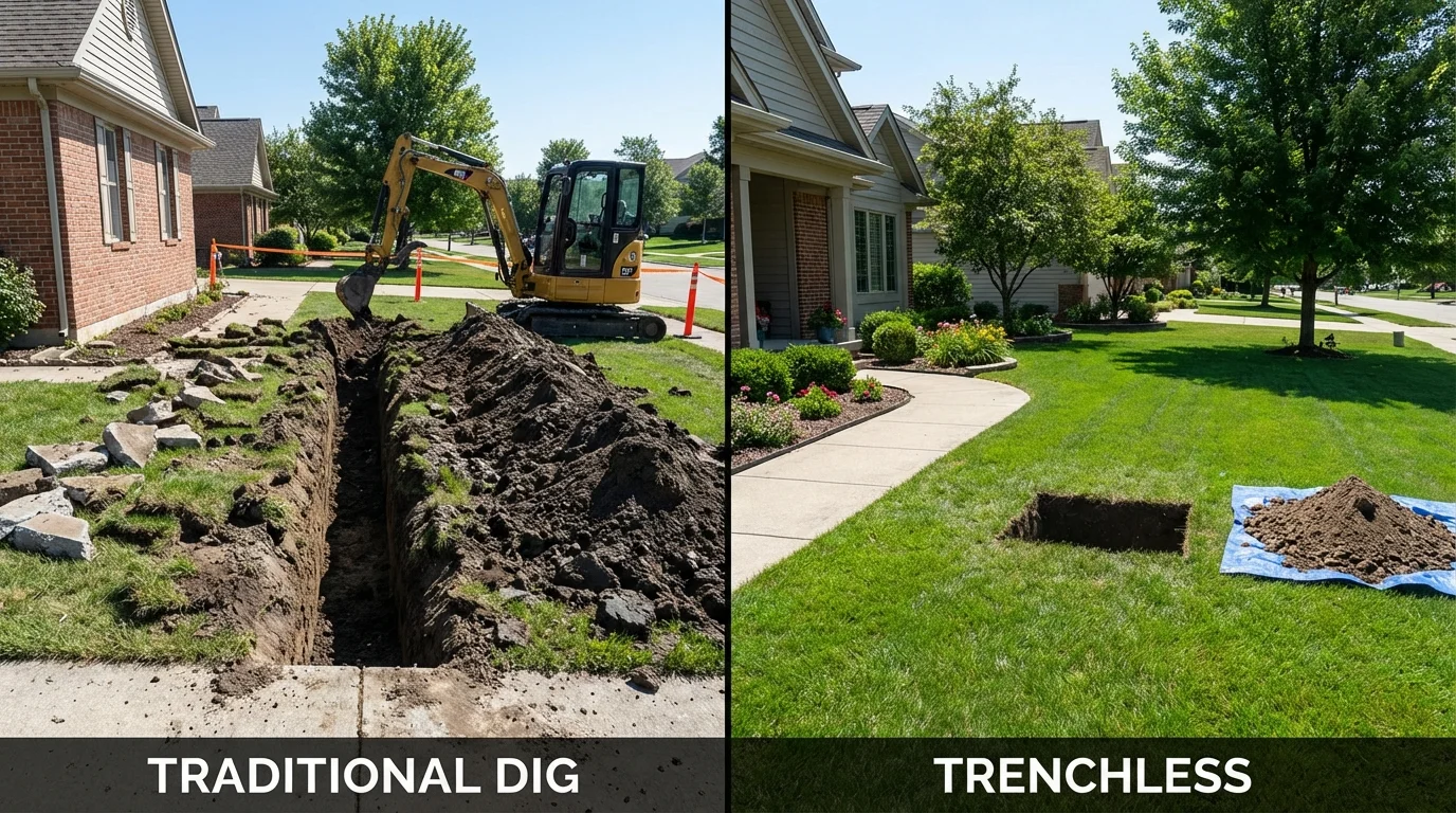 Trenchless sewer repair with minimal yard damage versus traditional excavation in Holiday, FL